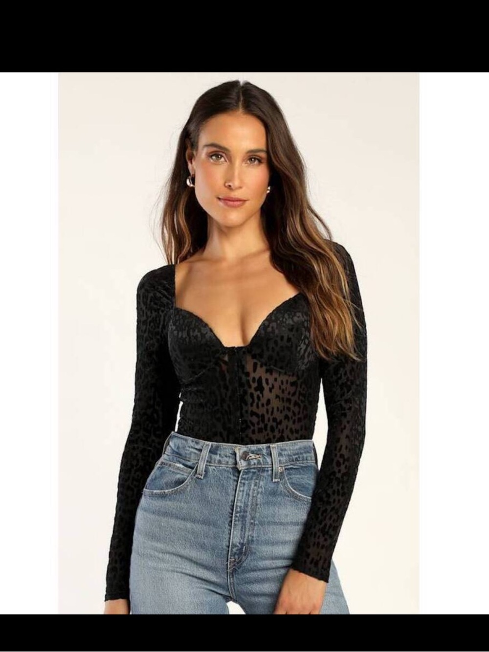 Lulu's Black Velvet Burnout Leopard Long Sleeve Bodysuit